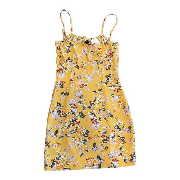 NWT Streetwear Society Ditsy Floral Yellow Spaghetti Tank Top Mini Bodycon Dress - Picture 9 of 9
